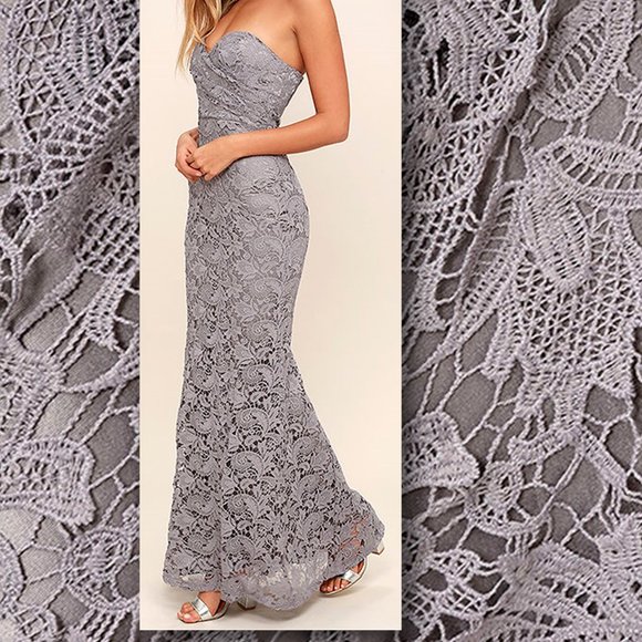 LULU'S Inherent Beauty Grey Lace Strapless Dress - Picture 11 of 15